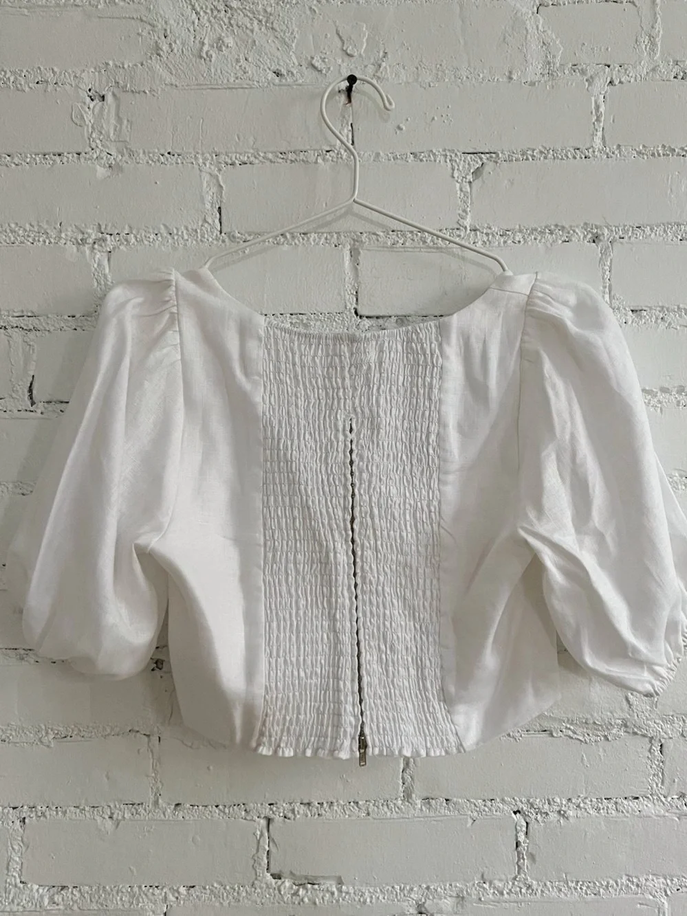Reformation Yucca Linen Two Piece Set White Puff Sleeve Crop Top Skirt Size 2
